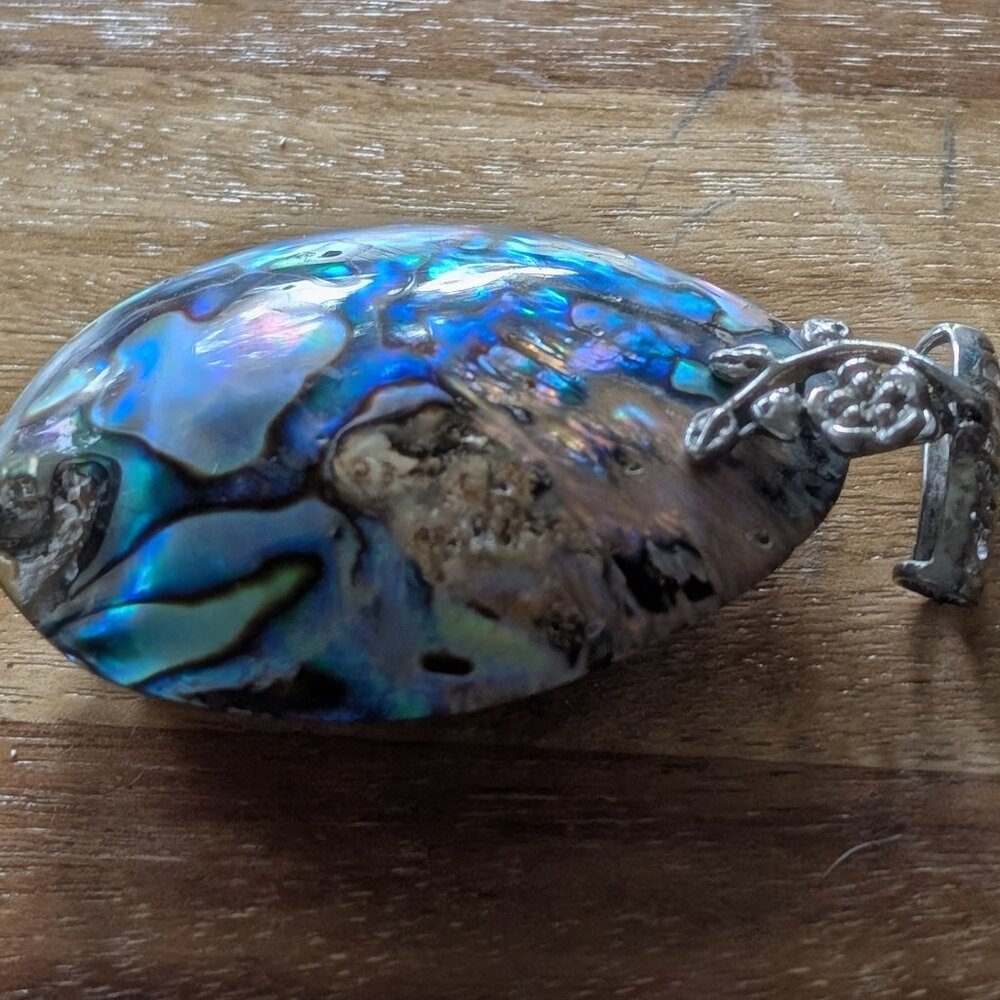 Gorgeous Abalone Shell Necklace with Silver Color Bale with a Flower